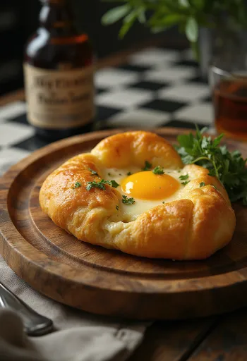 Khachapuri, pão dourado recheado com uma mistura rica de queijos