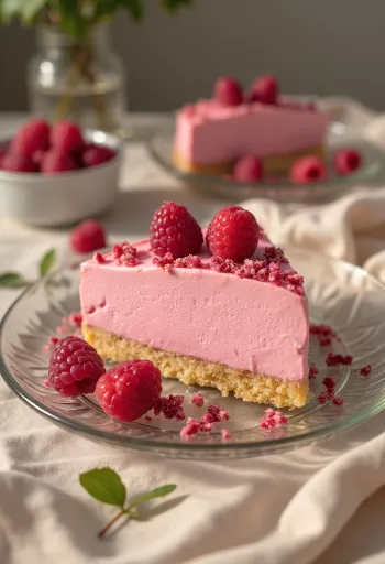Torta mousse de framboesa decorada com framboesas