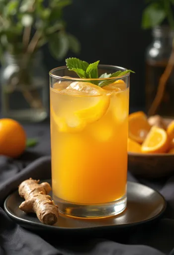 Copo de suco de laranja com gengibre ralado