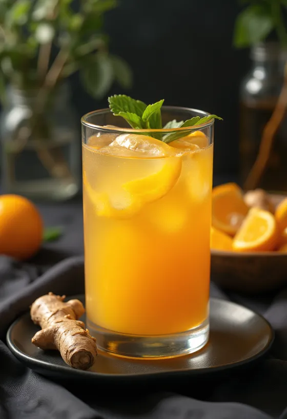 Copo de suco de laranja com gengibre ralado