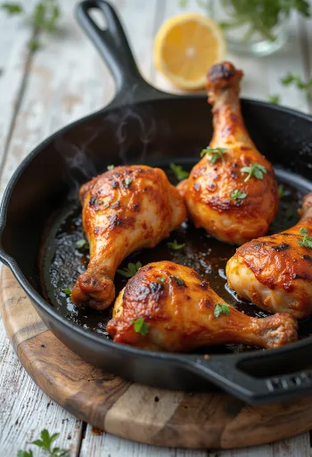 Coxa de frango assada com tempero picante, servida com legumes frescos.