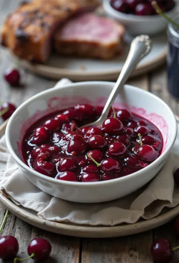 Molho de cereja fresco com frutas inteiras, temperado com canela e cravo