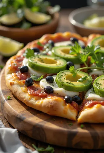 Pizza Mexicana com pimenta jalapeño, feijão preto e abacate