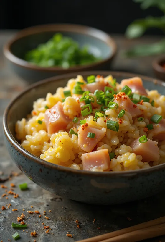 Arroz com atum servido
