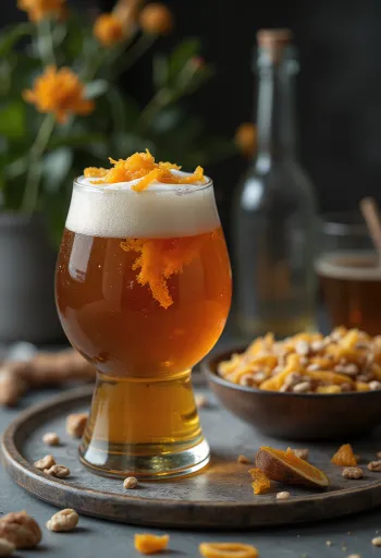 Cerveja artesanal de laranja com espuma densa em copo