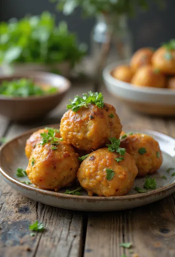 Kofta de frango com ervas, bolinhos grelhados decorados com salsinha