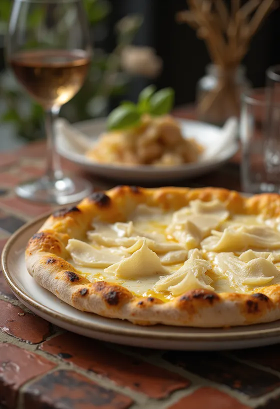 Pizza al Tartufo Bianco com trufa branca e queijos