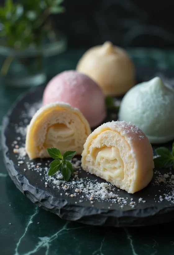 Mochi com sorvete servido