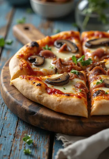 Pizza à Boscaiola com cogumelos selvagens e bacon