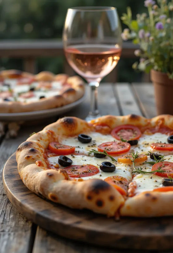 Pizza Provençal com tomate, azeitona preta e ervas de Provence