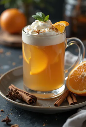 Copo de sidra punch quente com cravo e laranja