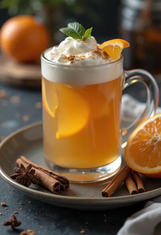 Copo de sidra punch quente com cravo e laranja
