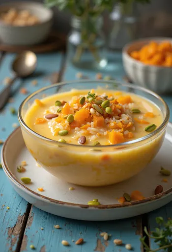 Kheer de cenoura na tigela, decorado com amêndoas