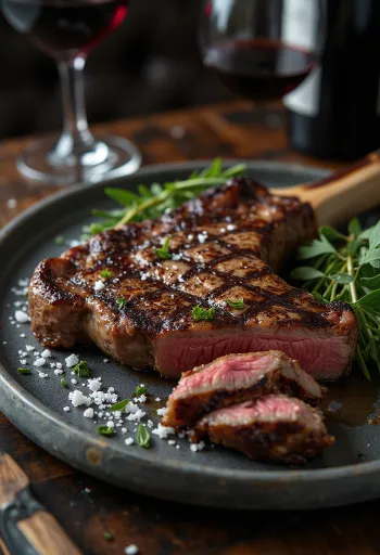 Steak Florentine servido com alecrim e azeite