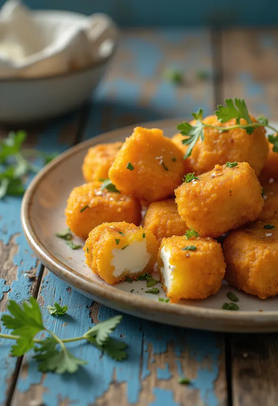 Pakora de paneer, crocante e picante