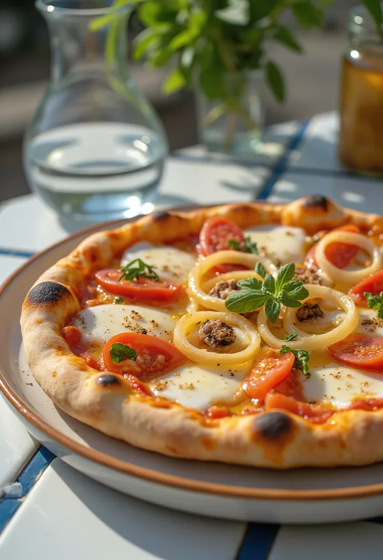 Pizza Pugliese com cebola roxa e anchovas