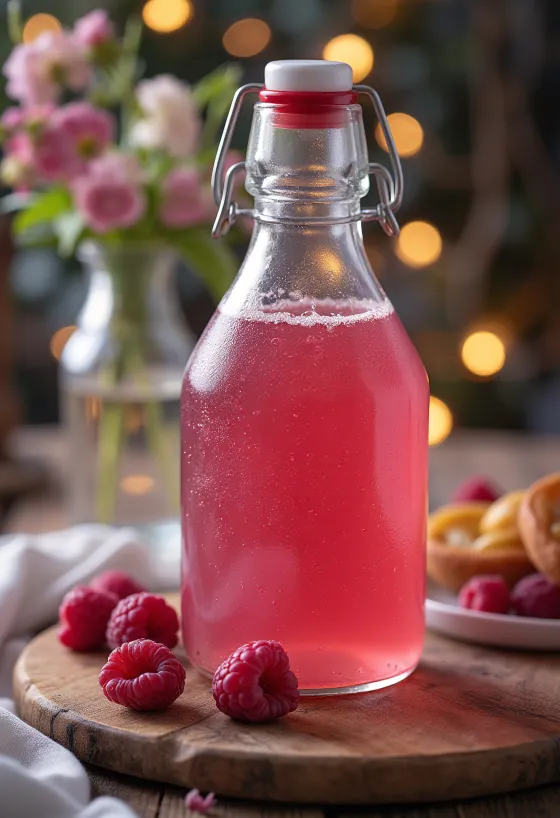 Kombucha probiótica de framboesa silvestre, bebida refrescante e saudável
