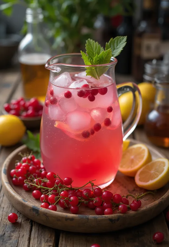 Copo de limonada de groselha vermelha com hortelã