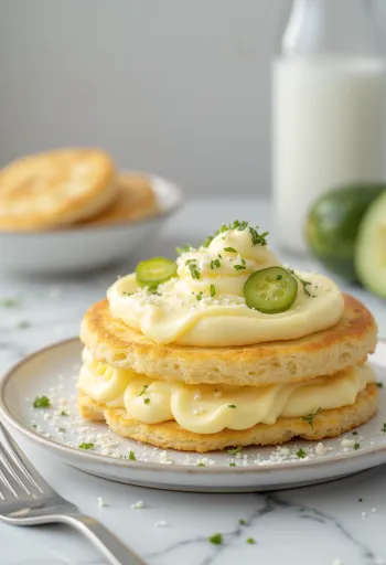 Smörgåstårta com creme de ovos e mostarda, com salsinha fresca e picles de pepino