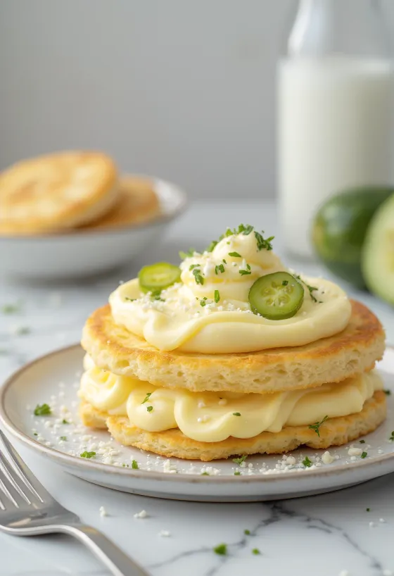 Smörgåstårta com creme de ovos e mostarda, com salsinha fresca e picles de pepino