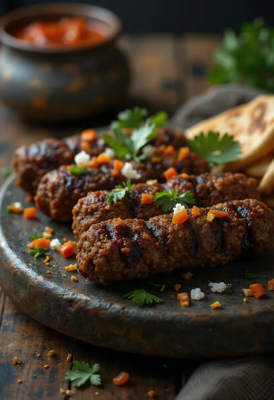 Kofta de carne picante servido