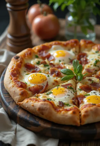 Pizza Rústica Abruzzese com bacon, ovos e queijo pecorino