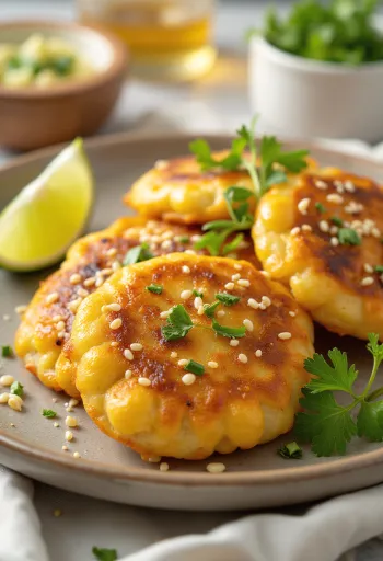 Tamalito com gergelim, prato de milho crocante recém-assado