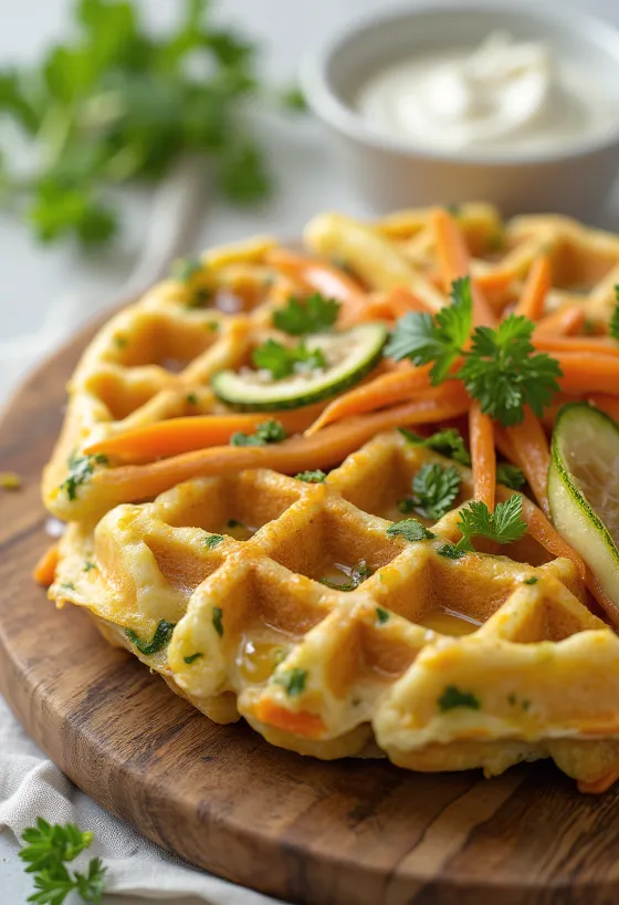 Waffle de legumes recém assado