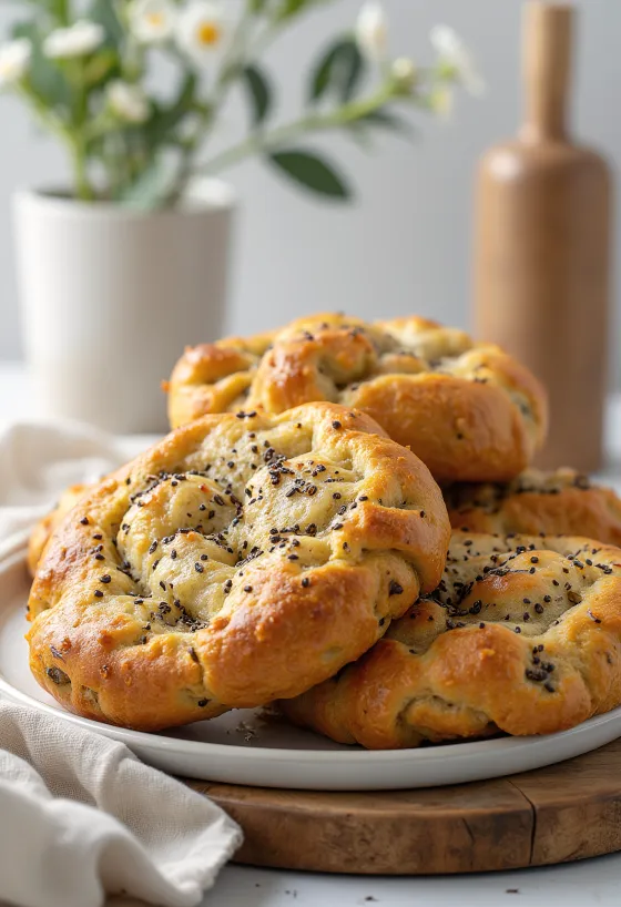 Focaccia de farinha de linhaça e chia servida