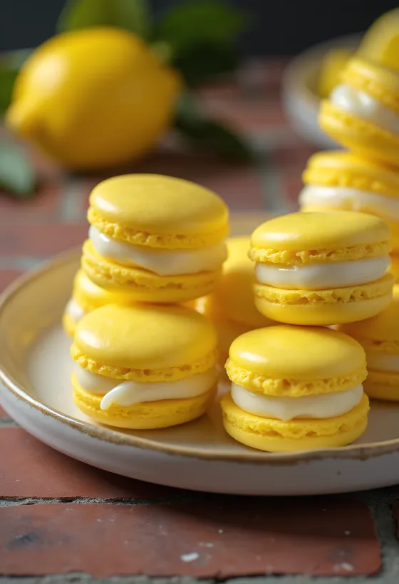 Macaron de limão servido