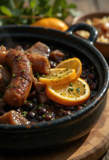 Feijoada com feijão preto e carnes salgadas