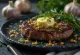 Steak bovino grelhado, servido com salada fresca e batatas