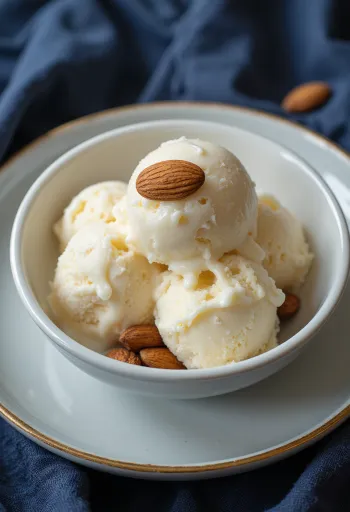 Sorvete cremoso de leite com amêndoas branco