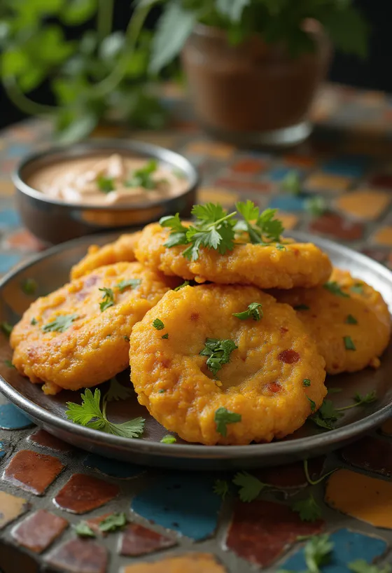 Moong dal vada servido, crocante e dourado frito