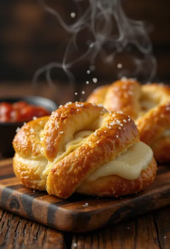 Pretzel com muçarela recém-assado