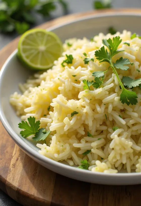 Arroz com limão e coentro servido