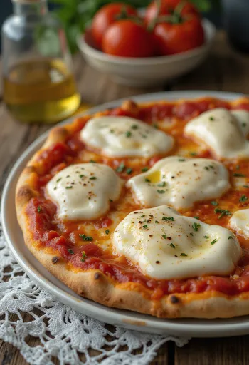 Pizza alla Mozzarella di Bufala com mussarela de búfala e manjericão
