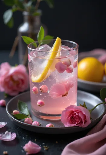 Limonada com água de rosas servida em copo
