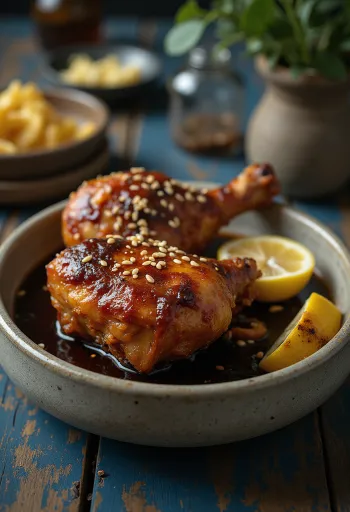 Ayam Penyet com molho de soja doce, frango frito servido com sambal e arroz