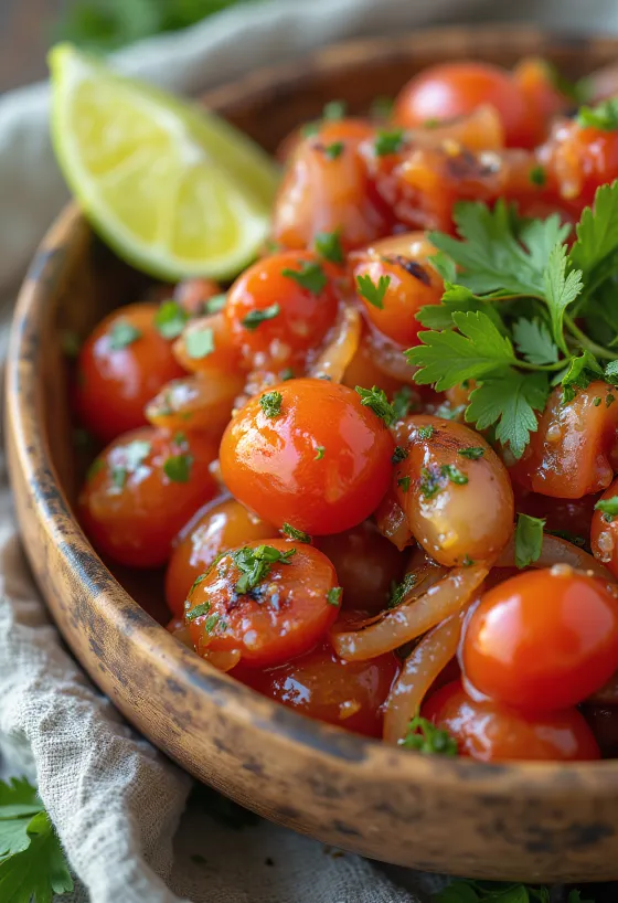 Salsa de tomate grelhada servida