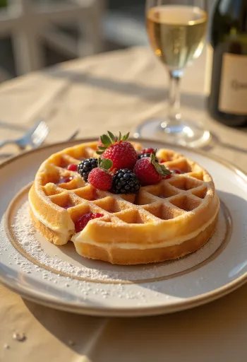 Waffle de champanhe servido