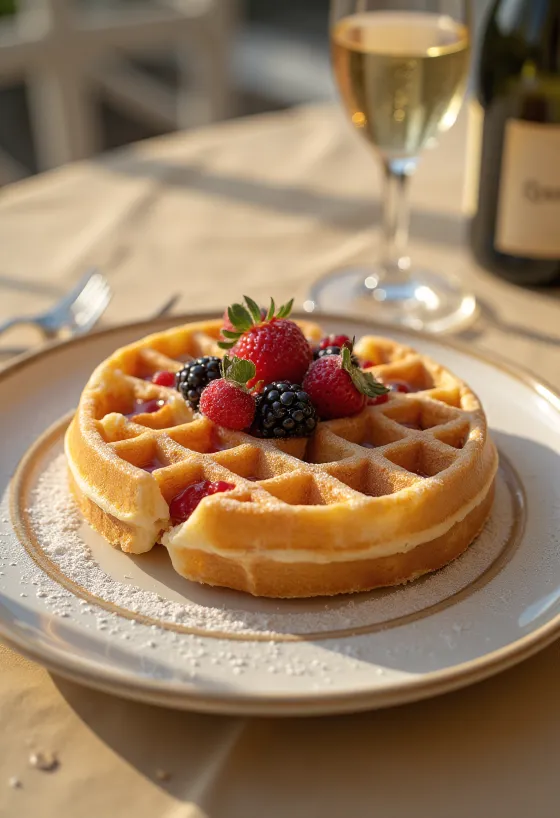Waffle de champanhe servido