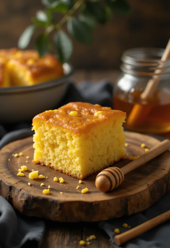 Fatias de pão de milho servidas com cobertura de mel