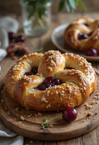 Pretzel de papoula e cereja servido