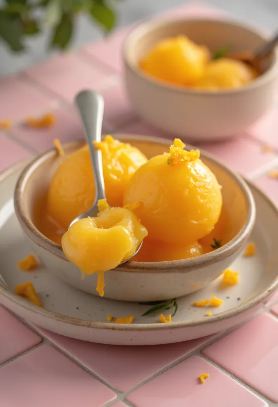 Sorbet mediterrâneo de laranja caseiro fresco