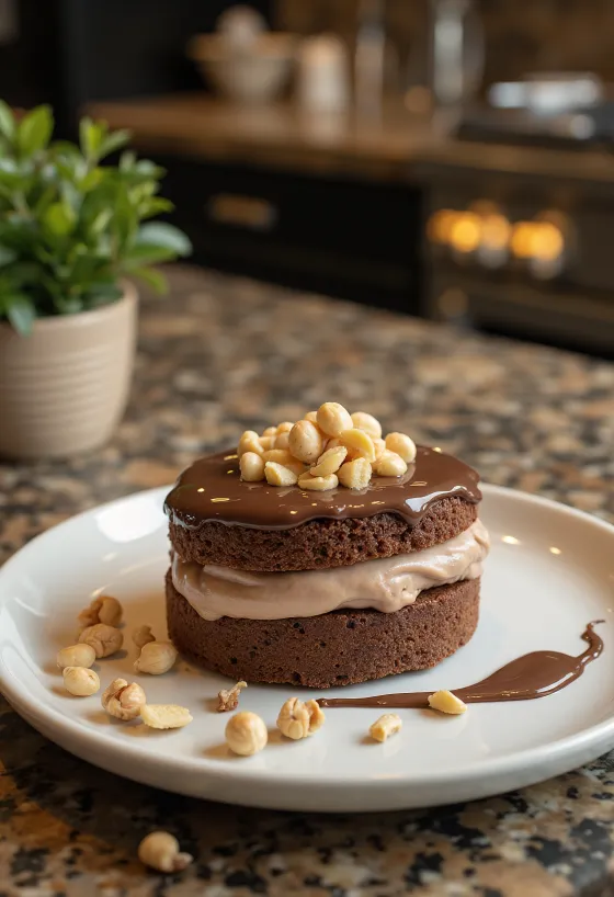 Torta de Nutella decorada com avelãs torradas