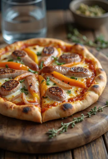Pizza Vienense com salsicha, pimentão e muçarela
