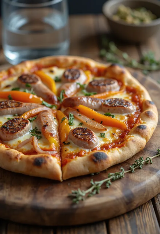 Pizza Vienense com salsicha, pimentão e muçarela