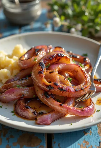 Cebola grelhada com molho BBQ servida