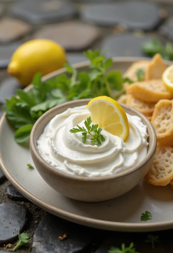 Molho de creme de leite com limão e endro servido